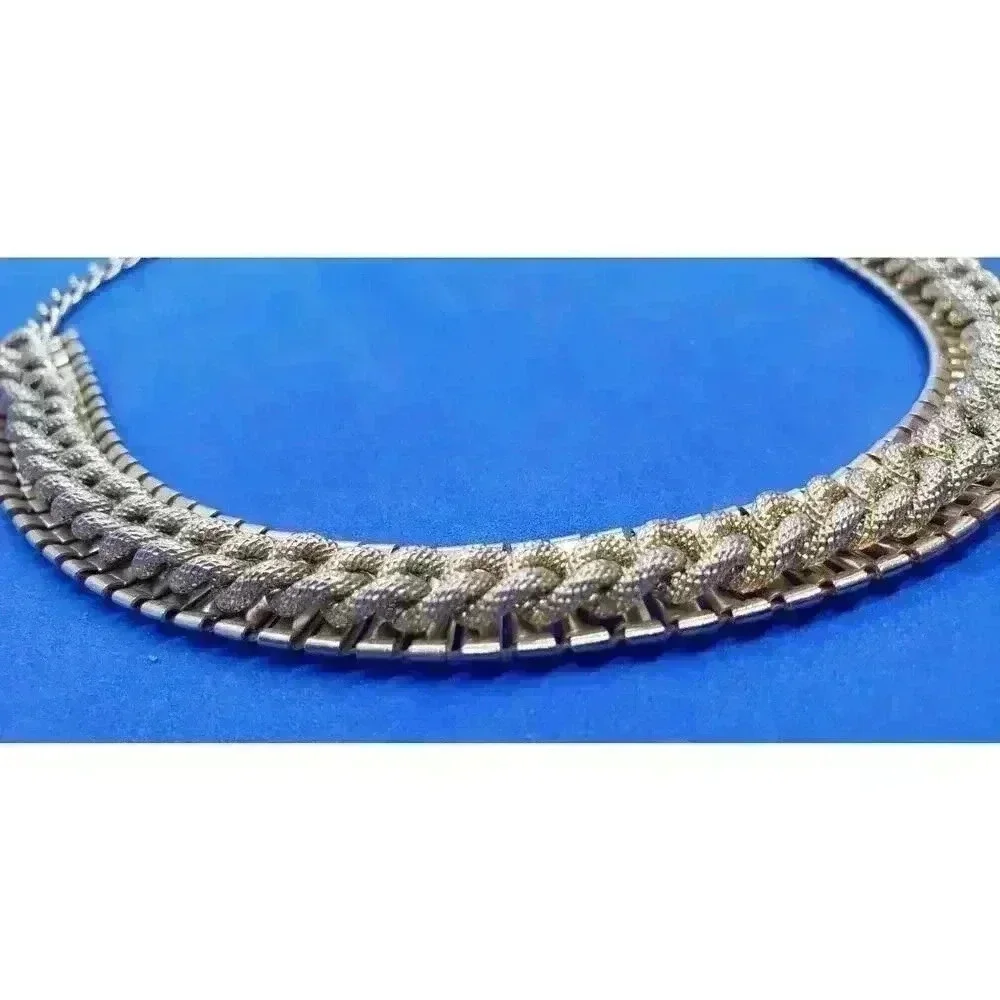 Vintage Gold Choker Necklace Railroad Style & Braided Thick Chain Chunky - Picture 11 of 12